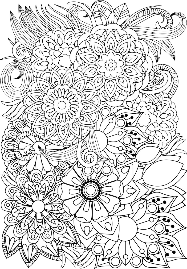48 Psychedelic Mandala Flowers Coloring Pages! - Adult Printable Book - Digital Download - Not a ...