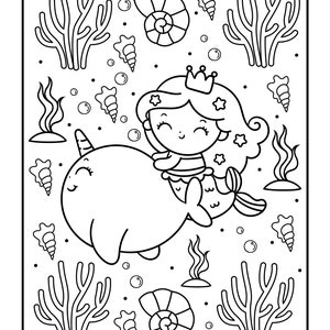 50 Page Mermaid Printable Book - Kids Coloring Pages - Kids Coloring Book - Digital Download - Not a Physical Product