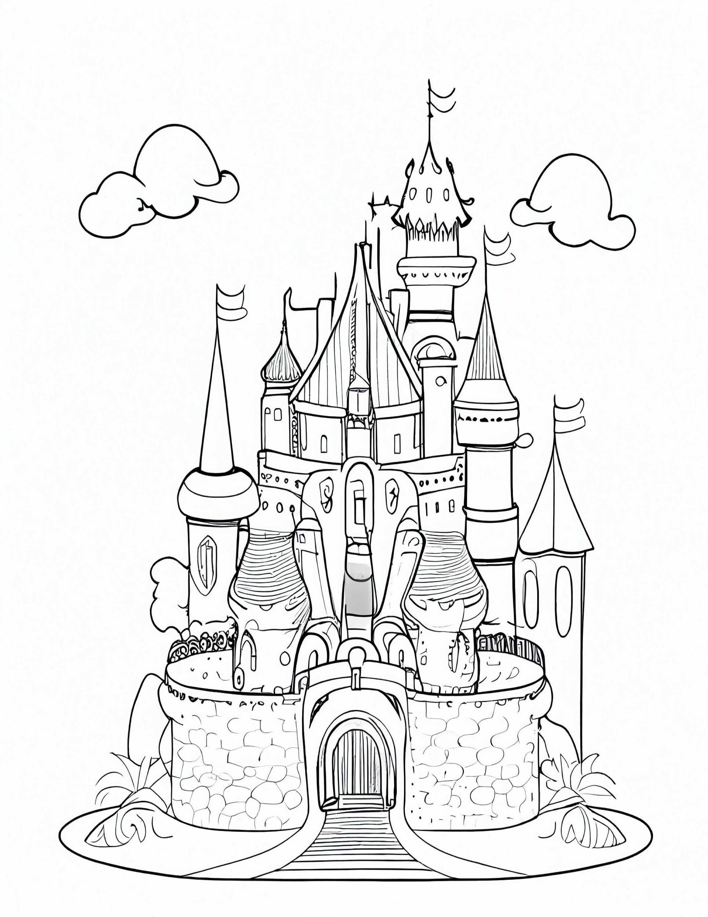 Premium Vector  Beautiful princess with castle printable coloring