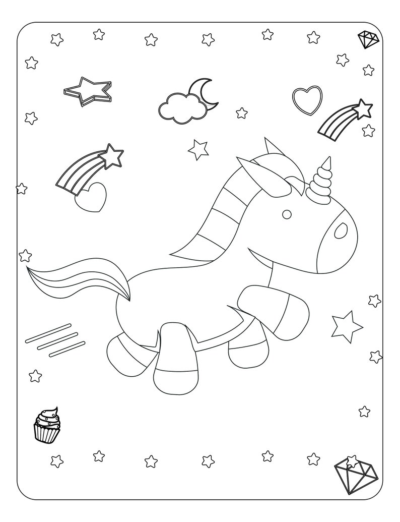 20 Page Unicorn Printable Book - Kawaii Unicorn - Kids Coloring Pages ...