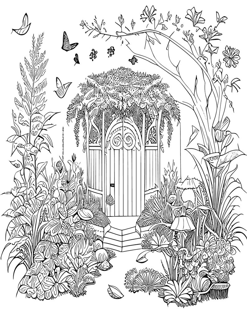 Book3 25 Fantasy Garden Adult Grayscale Coloring Pages Fairy