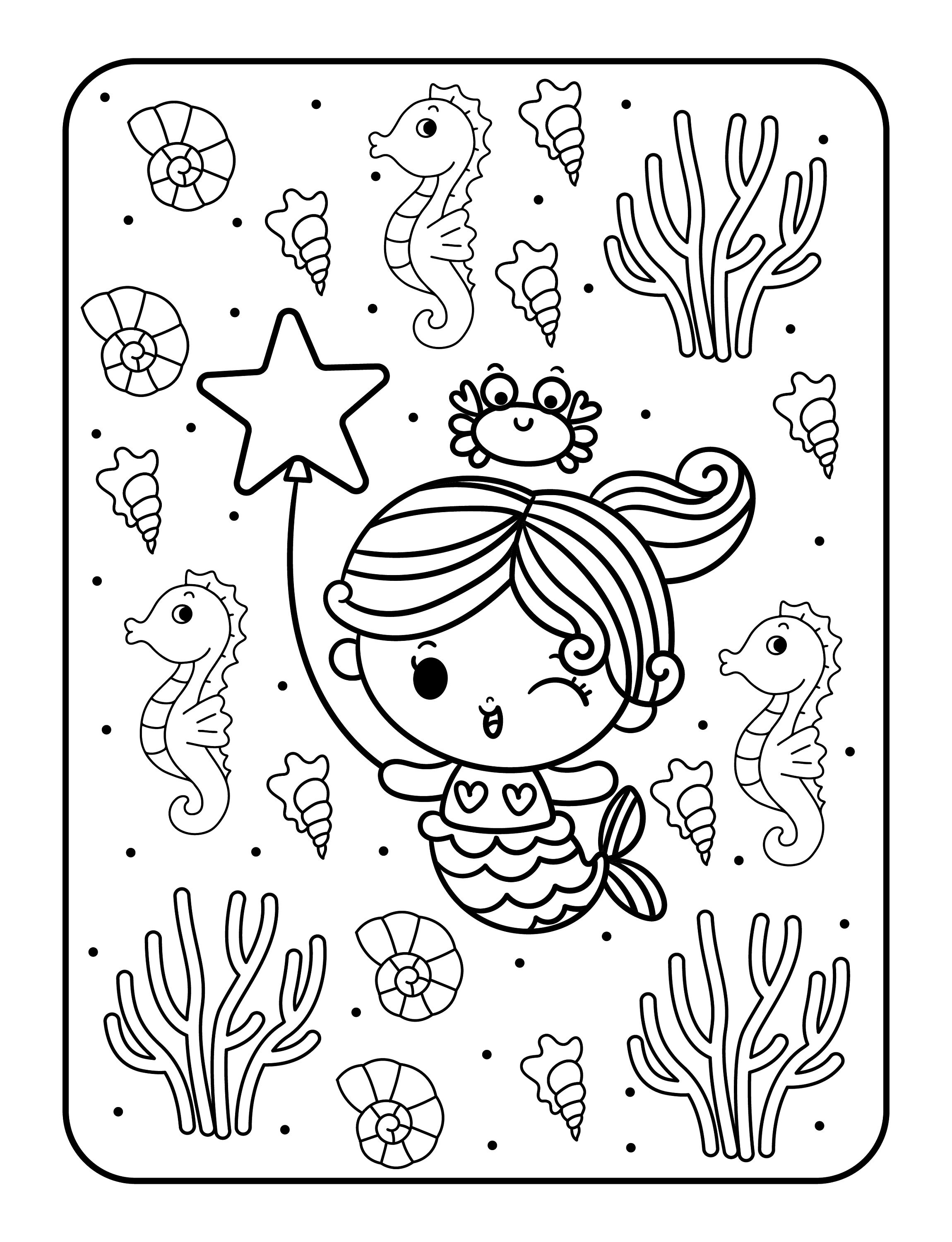 50 Page Mermaid Printable Book - Kids Coloring Pages - Kids Coloring ...