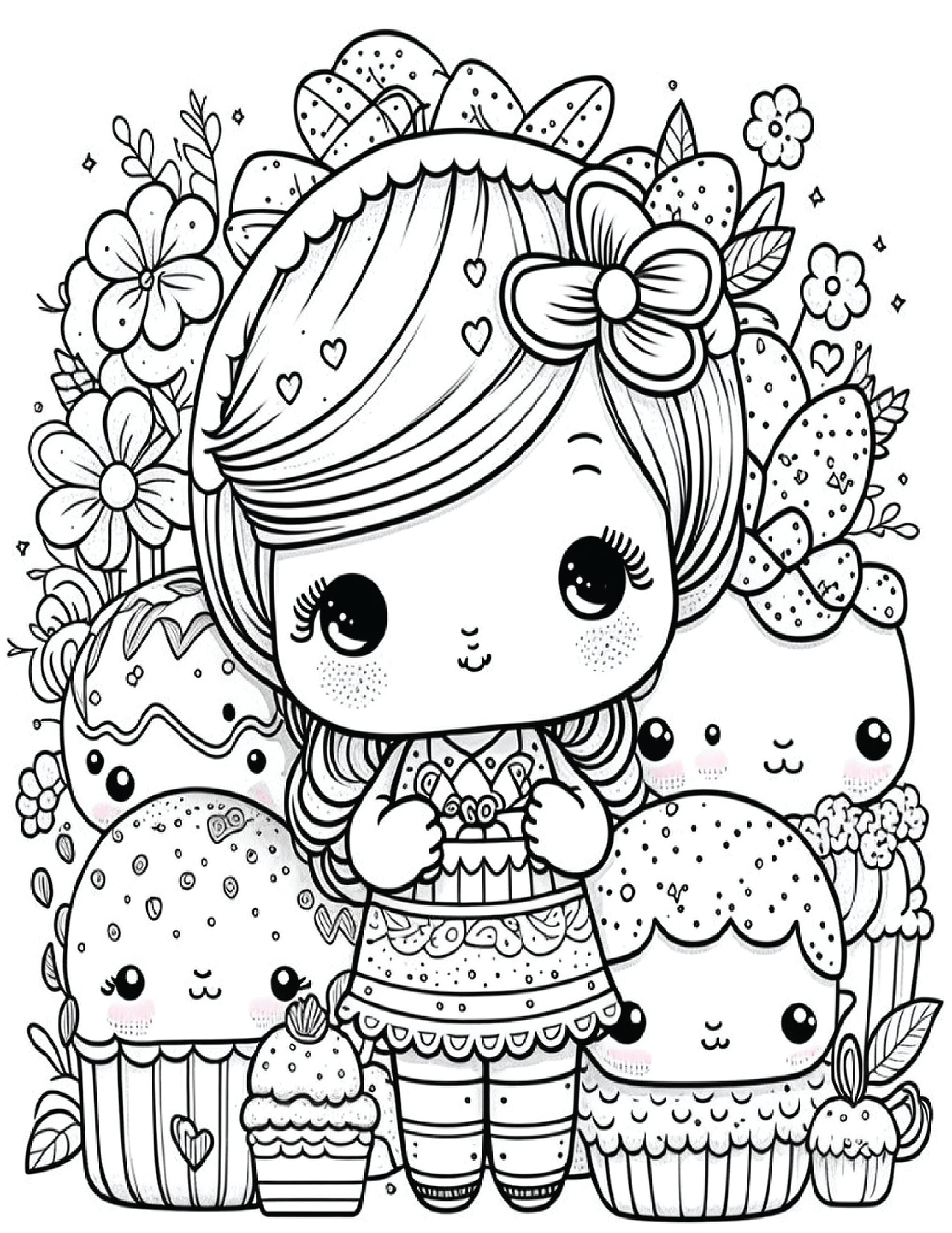 Kawaii Coloring Page Cute Cake Bow Birthday Coloring Book Black Stock  Vector by ©meine.illustrations 599221938