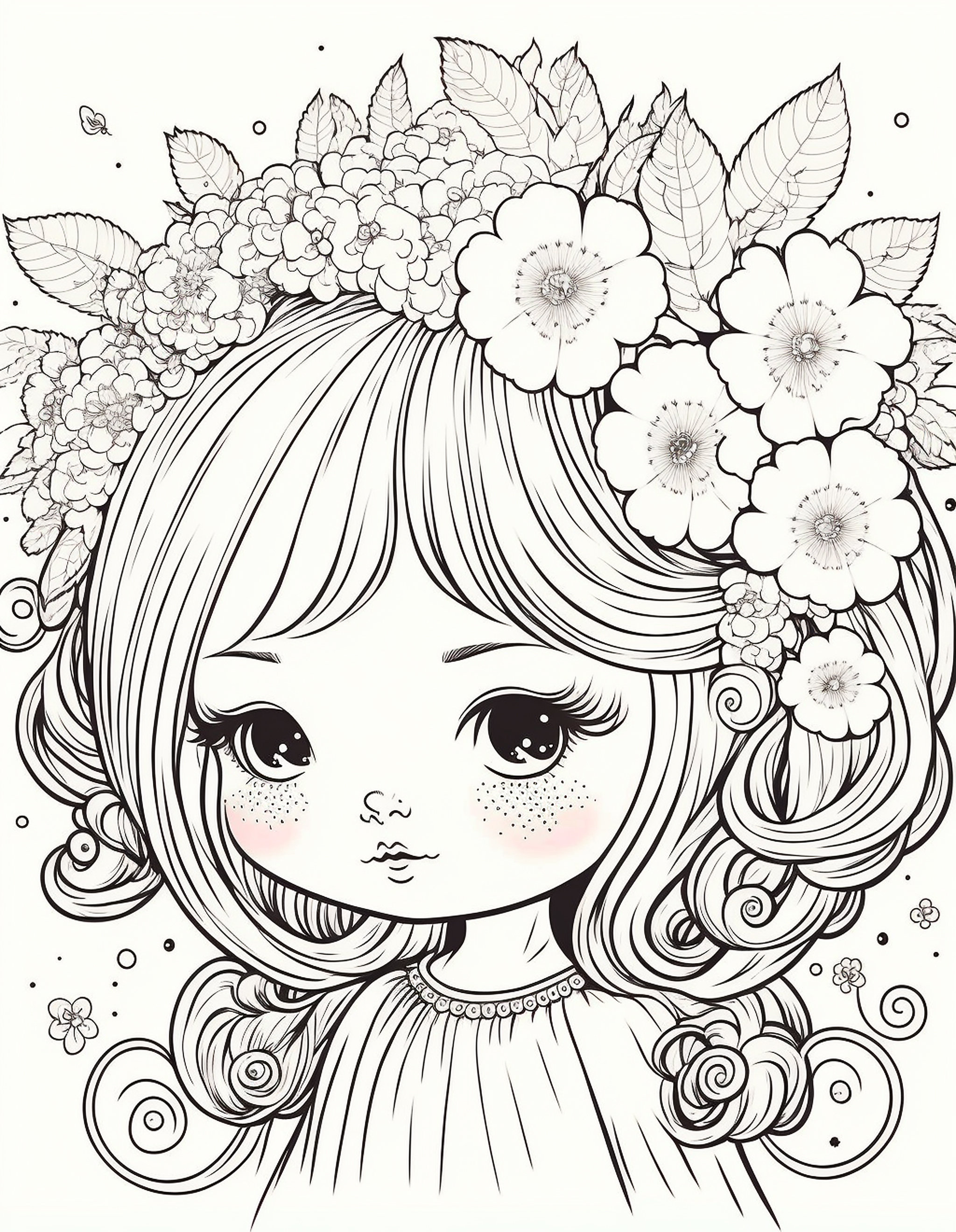 9 Beautiful Girls with Flowers Coloring Pages! - Girl Printable Book -  Digital Download - Not a Physical Product