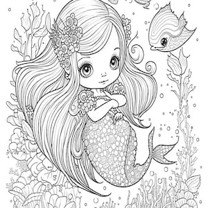 Book1 - 25 Mermaid Coloring Pages with Ocean Fish! - Mermaid Printable Pages Graustufen - Digitaler Download - Kein physisches Produkt