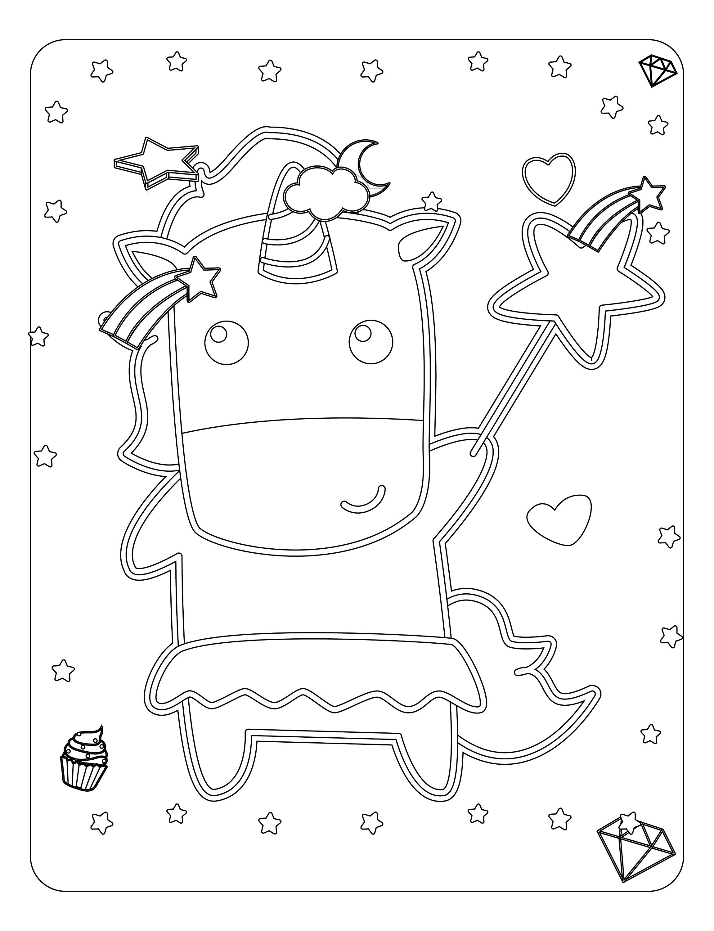 20 Page Unicorn Printable Book - Kawaii Unicorn - Kids Coloring Pages ...
