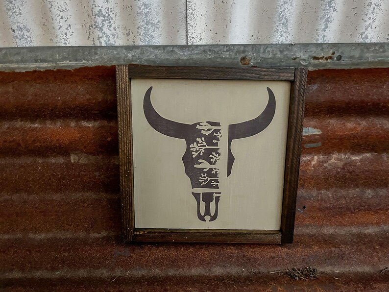 Bull Skull With Cactus Sign | Bull Skull Sign | Western Sign | Western ...