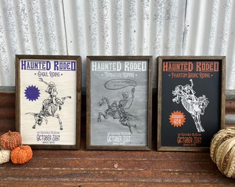 Haunted Rodeo Signs | Western Halloween Decor | Western Home Decor | Fall Decor | Cowboy | Bull Riding | Bronc Riding | Calf Roping