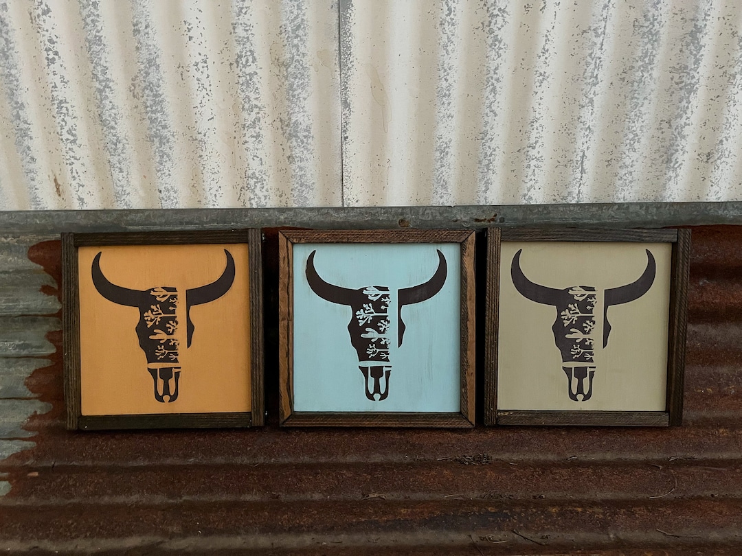 Bull Skull With Cactus Sign | Bull Skull Sign | Western Sign | Western ...