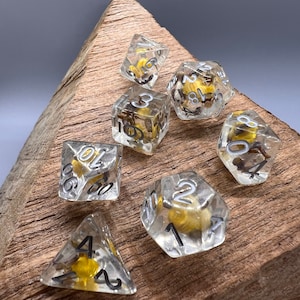 Lavender yellow flower polyhedral dice for RPG games and Dungeons and Dragons Adventures