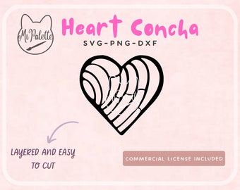 Pan Dulce Heart Concha Cutout Outline Digital Download SVG, PNG, DXF for Cricut, Silhouette - Mexican Pan dulce Digital file