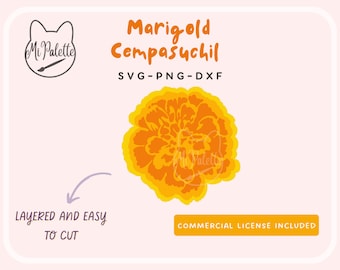 Dia De los Muertos Flower - Marigold, Cempasuchil Digital Download SVG, PNG, DXF pour Cricut, Silhouette - Jour des morts Fichier numérique