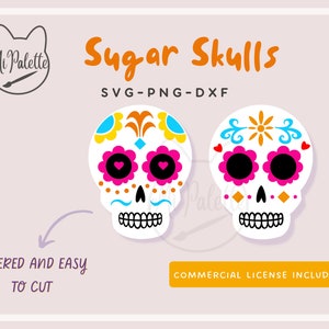 Sugar Skulls - Dia De los Muertos - Téléchargement numérique SVG, PNG, DXF pour Cricut, Silhouette - Calaveras de azucar Jour des morts Fichier numérique