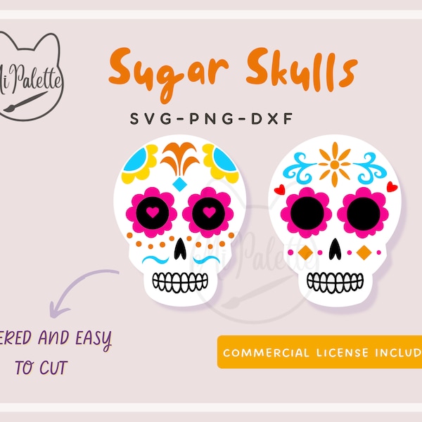 Sugar Skulls - Dia De los Muertos - Digital Download SVG, PNG, DXF for Cricut, Silhouette - Calaveras de azucar Day of the dead Digital file