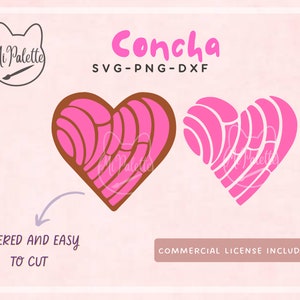 Heart Concha Digital Download SVG, PNG, DXF für Cricut, Silhouette - Mexican Pan dulce concha Digitale Datei
