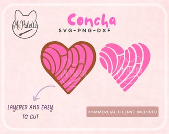 Heart Concha Digital Download SVG, PNG, DXF for Cricut, Silhouette - Mexican Pan dulce concha Digital file