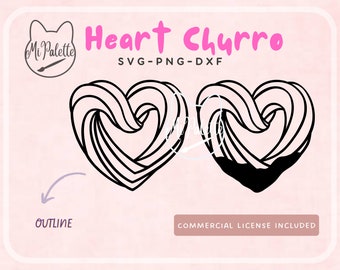Heart Churro Outline - Digital Download SVG, PNG, DXF for Cricut, Silhouette - Valentines day love sweets mexican bread Digital file