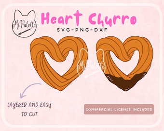 Heart Churro with Chocolate Digital Download SVG, PNG, DXF for Cricut, Silhouette - Valentines Day love sweets