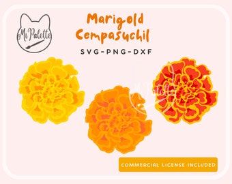 Dia De los Muertos Flower - Marigold, Cempasuchil Digital Download SVG, PNG, DXF pour Cricut, Silhouette - Jour des morts Fichier numérique