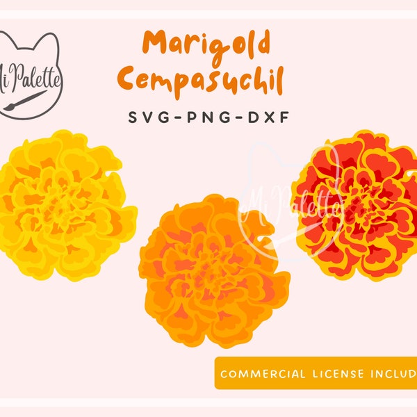 Dia De los Muertos Flower - Marigold, Cempasuchil Digital Download SVG, PNG, DXF for Cricut, Silhouette - Day of the dead Digital file