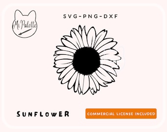Sunflower Cutout Outline - Digital Download SVG, PNG, DXF for Cricut, Silhouette - Yellow Fall Flower Digital file