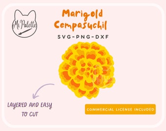 Dia De los Muertos Flower - Marigold, Cempasuchil Digital Download SVG, PNG, DXF pour Cricut, Silhouette - Jour des morts Fichier numérique