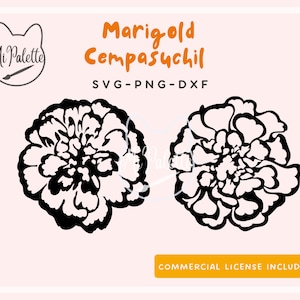 Dia De los Muertos Flower Outline- Marigold Cempasuchil Digital Download SVG, PNG, DXF for Cricut, Silhouette - Archivo digital del día de los muertos