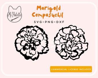 Dia De los Muertos Flower Outline- Marigold Cempasuchil Digital Download SVG, PNG, DXF pour Cricut, Silhouette - Fichier numérique du jour des morts