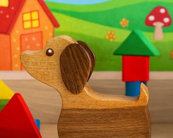 Giocattolo da tirare in legno fatto a mano per cani - Legno naturale, gioco Montessori, regalo rustico per bambini
