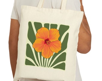 Retro Botanical Cotton Canvas Tote Bag, Vintage Lover Tote Bag, Canvas Book Bag, Farmers Market Bag, Gardener Bag