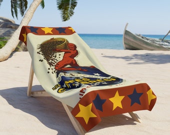 Braziliaanse koffie print oversized strandlaken, koffieliefhebber, reisliefhebber, cadeau voor hem