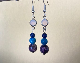 Boho Natural Stone Upcycled Earrings, Vintage Beaded Upcycled Earrings, Fun Drop Earrings, Sterling Silver, Gift for Her, Hypoallergenic