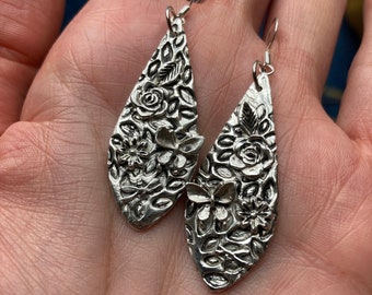 Spring Butterfly Earrings, .999 Fine Silver Earrings, Elegant Drop Earrings, Floral Earrings, Gift for Her, Hypoallergenic