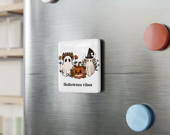 Halloween Vibes Boho Porcelain Magnet, Square