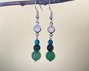 Boho Natural Stone Upcycled Earrings, Vintage Beaded Upcycled Earrings, Fun Drop Earrings, Sterling Silver, Gift for Her, Hypoallergenic