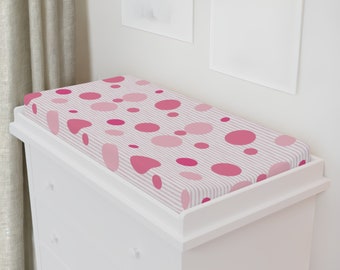 Valentines Cute Pink Hearts and Stripes Baby Changing Pad Cover, Baby Girl Room Decor