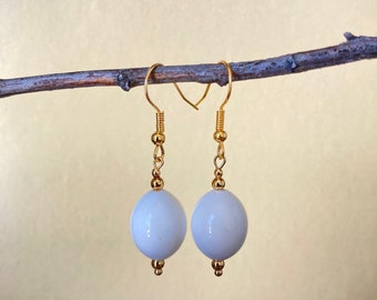 Simple White and Gold Upcycled Earrings, Vintage Beaded Upcycled Earrings, Classic Vibes, Sterling Silver, Gift for Her, Hypoallergenic