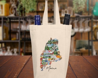 Maine Print Double Wine Tote Bag