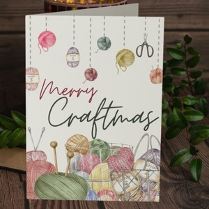 Crafty Christmas Greeting Card, Craft Lover Holiday Card, Knitting Christmas Card, Crochet Christmas Card