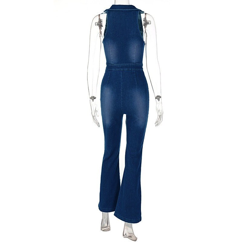 Women Denim Jumpsuit / High Waisted Wide Leg Flare Pants Suit Etsy UK