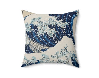 Great Wave by Hokusai Spun Polyester Square Pillow Case, Accent Pillow Cases, Art Decor