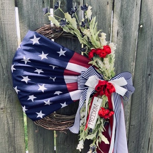 Patriotic Wreath, America, Red White & blue, veteran, Farmhouse, American Flag Wreath, rustic, summer decor, Memorial Day, Fall decor