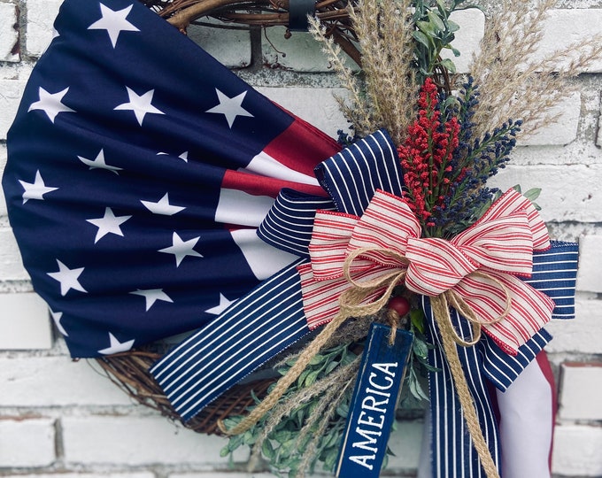 Featured listing image: Americana Wreath - naturally rustic, patriotic,