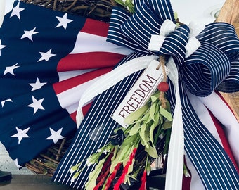 Freedom Patriotic Wreath - America, Red White & blue,