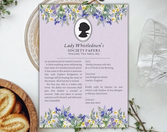 Muslim Bridgerton Brunch Invitation, Bridal Shower, Hijab, Hijabi, Lady Whistledown, Society Papers, Arab, Islam, Birthday, Baby Shower
