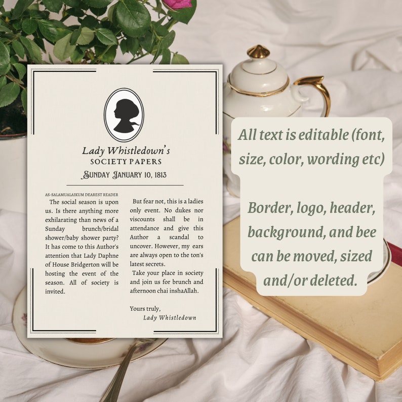 Muslim Bridgerton Brunch Invitation, Bridal Shower, Hijab, Hijabi, Lady