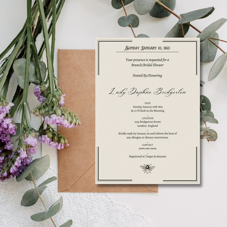 Muslim Bridgerton Brunch Invitation, Bridal Shower, Hijab, Hijabi, Lady Whistledown, Society