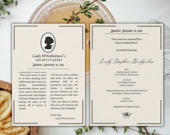 Muslim Bridgerton Brunch Invitation, Bridal Shower, Hijab, Hijabi, Lady Whistledown, Society Papers, Arab, Islam, Birthday, Baby Shower