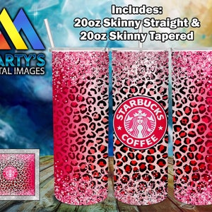 Pink Leopard Star-bucks, Wrap 20oz Straight and Tapered 300 dpi Digital Download Sublimation File