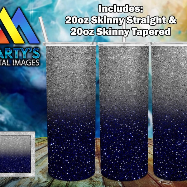 Blue and Silver Glitter Hombre, Wrap 20oz Straight and Tapered 300 dpi Digital Download Sublimation File